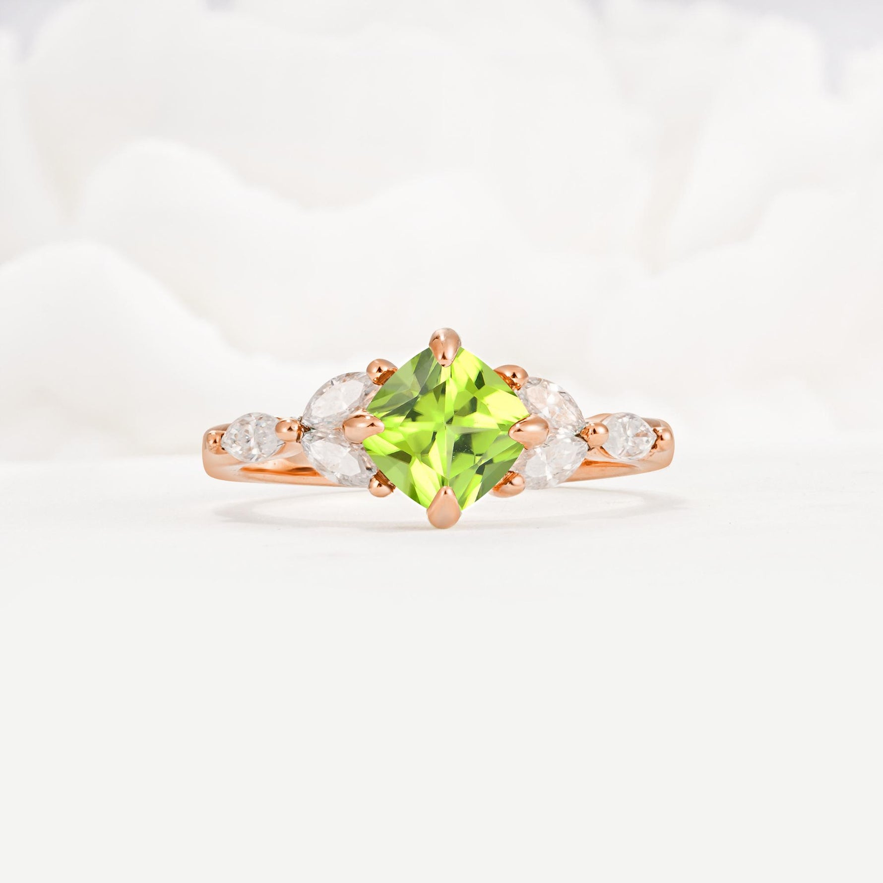 Vintage-Inspired Princess Cut Peridot Cluster Engagement Ring - Additional view