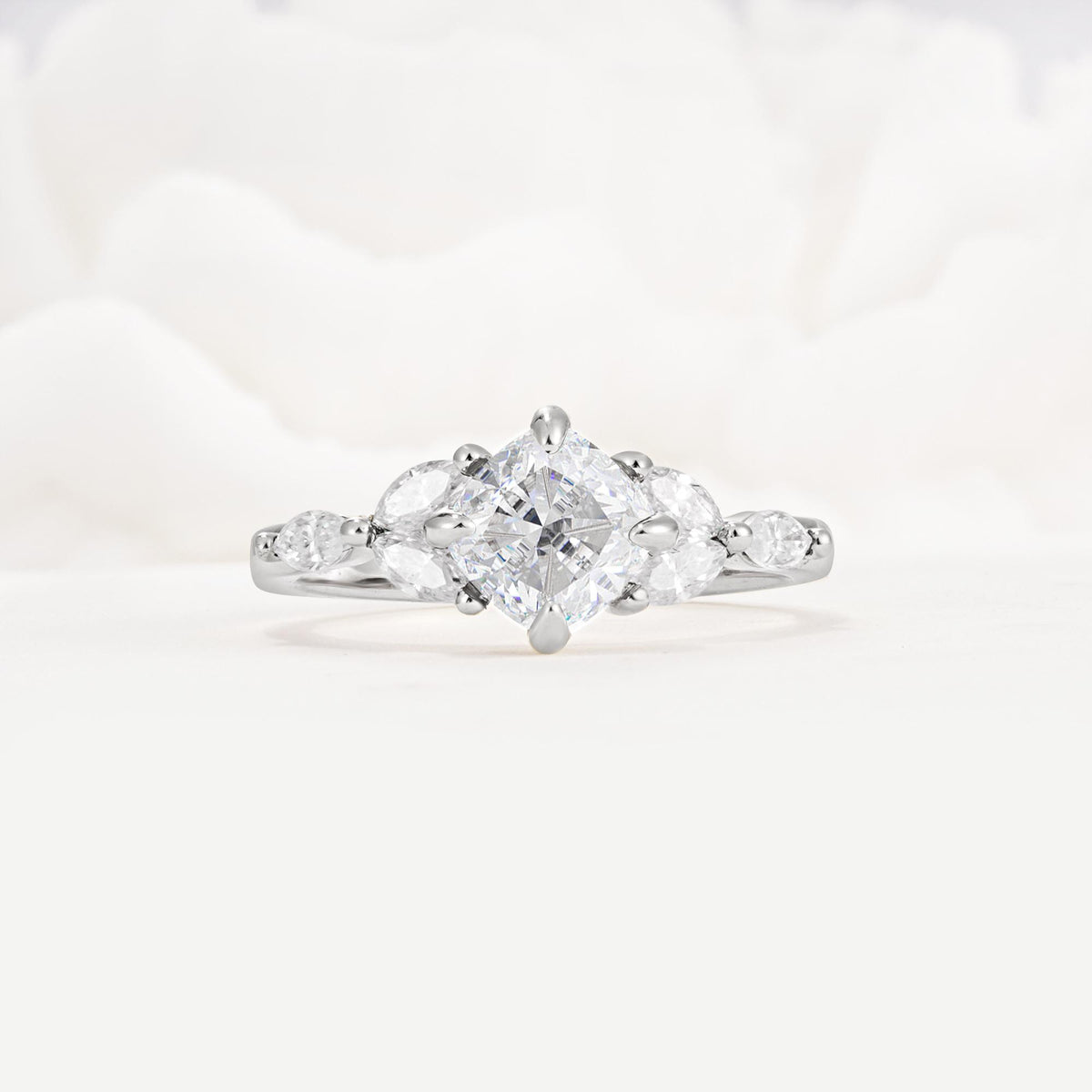 Vintage-Inspired Princess Cut Moissanite Cluster Engagement Ring - Additional view