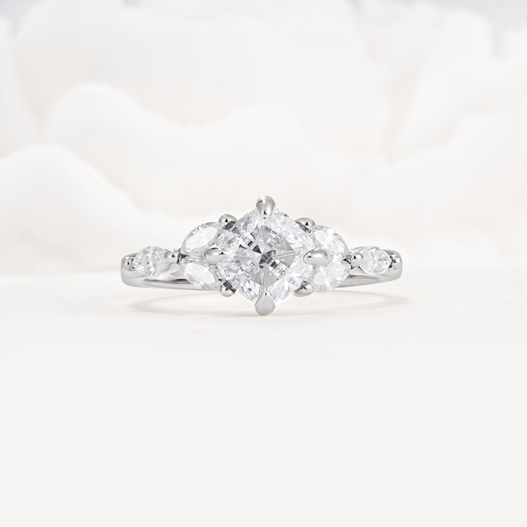 Vintage-Inspired Princess Cut Moissanite Cluster Engagement Ring - Additional view