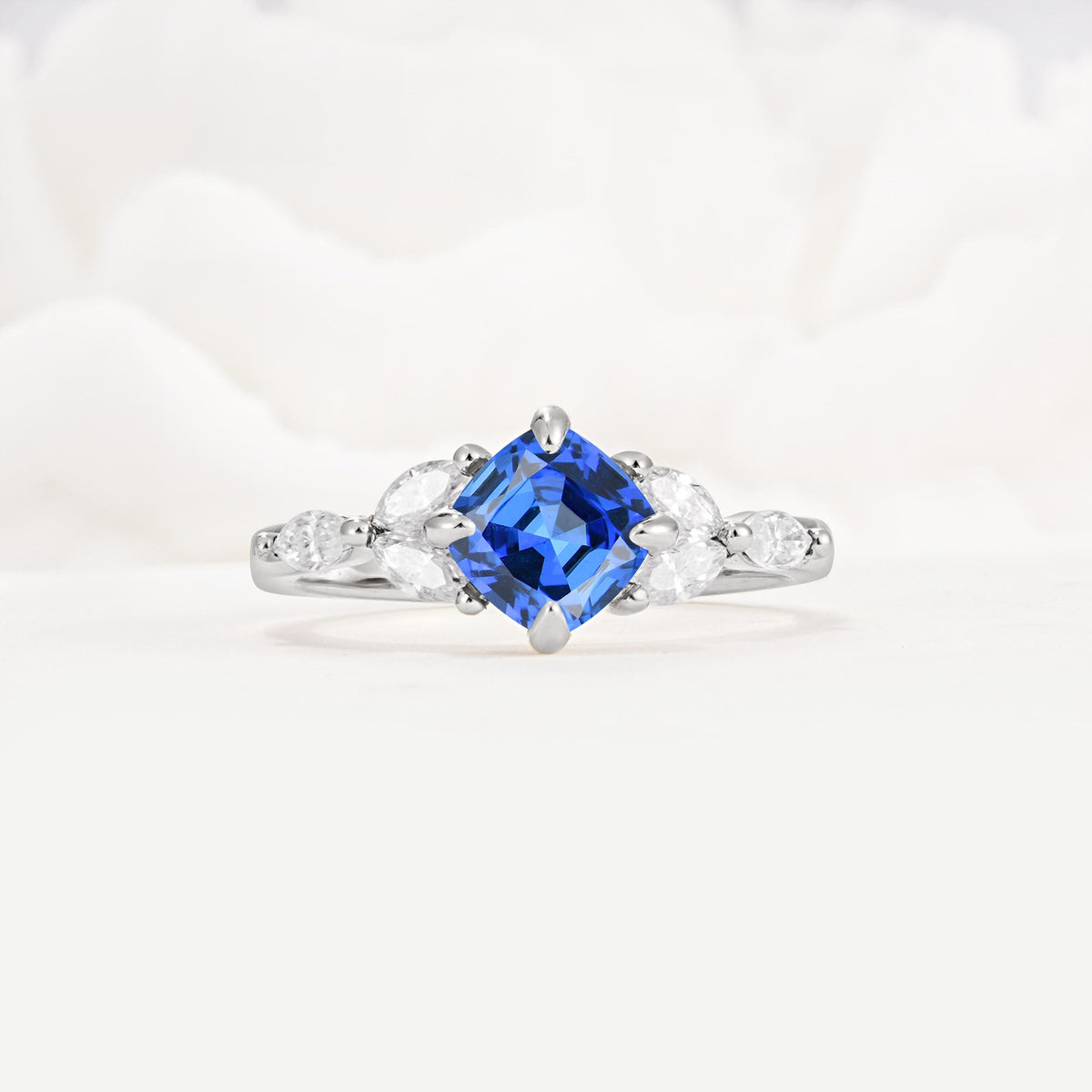 Vintage-Inspired Princess Cut Sapphire Cluster Engagement Ring - Additional view