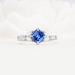 Vintage-Inspired Princess Cut Sapphire Cluster Engagement Ring - Additional view