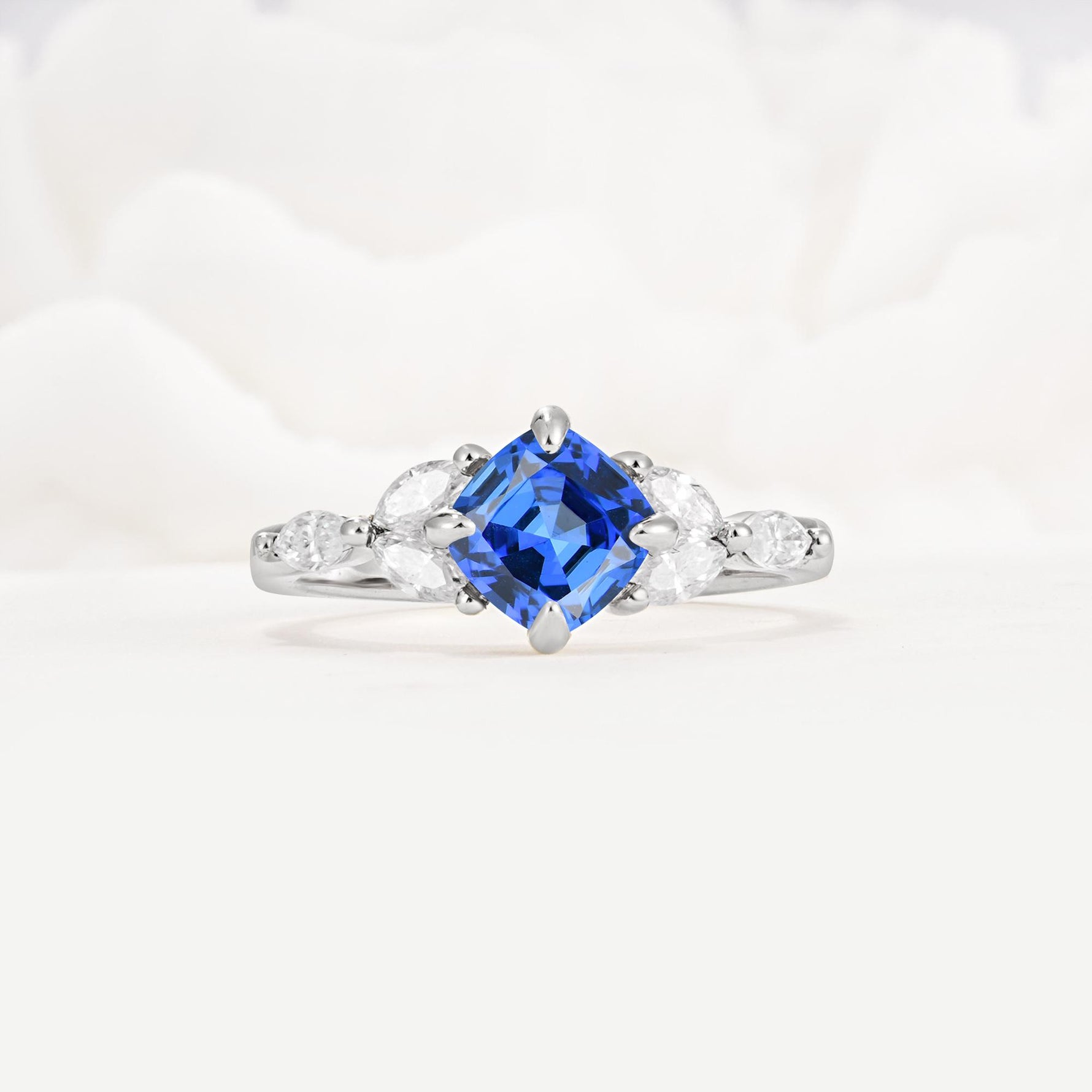 Vintage-Inspired Princess Cut Sapphire Cluster Engagement Ring - Additional view