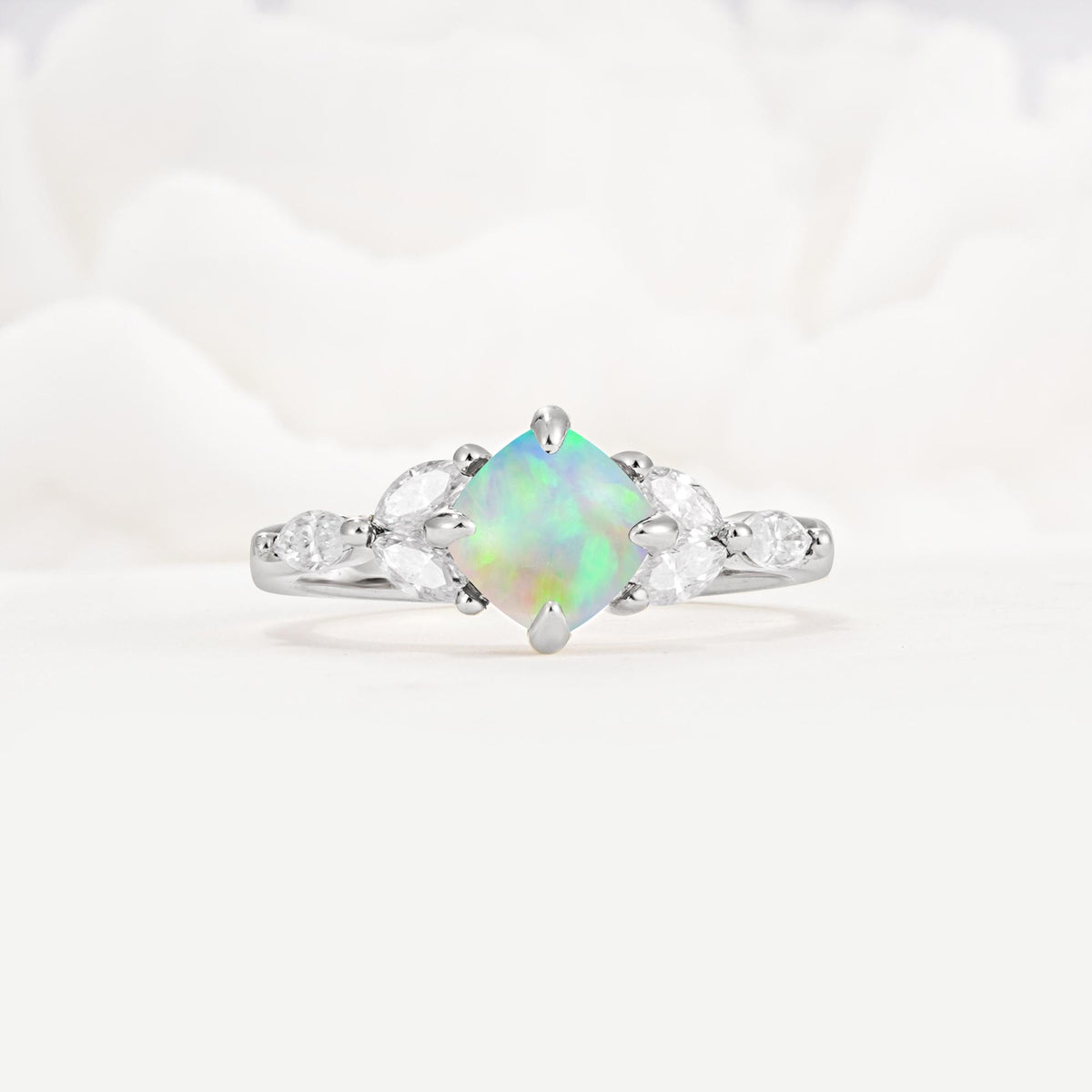 Vintage-Inspired Princess Cut Fire Opal Cluster Engagement Ring - Additional view