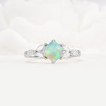 Vintage-Inspired Princess Cut Fire Opal Cluster Engagement Ring - Additional view