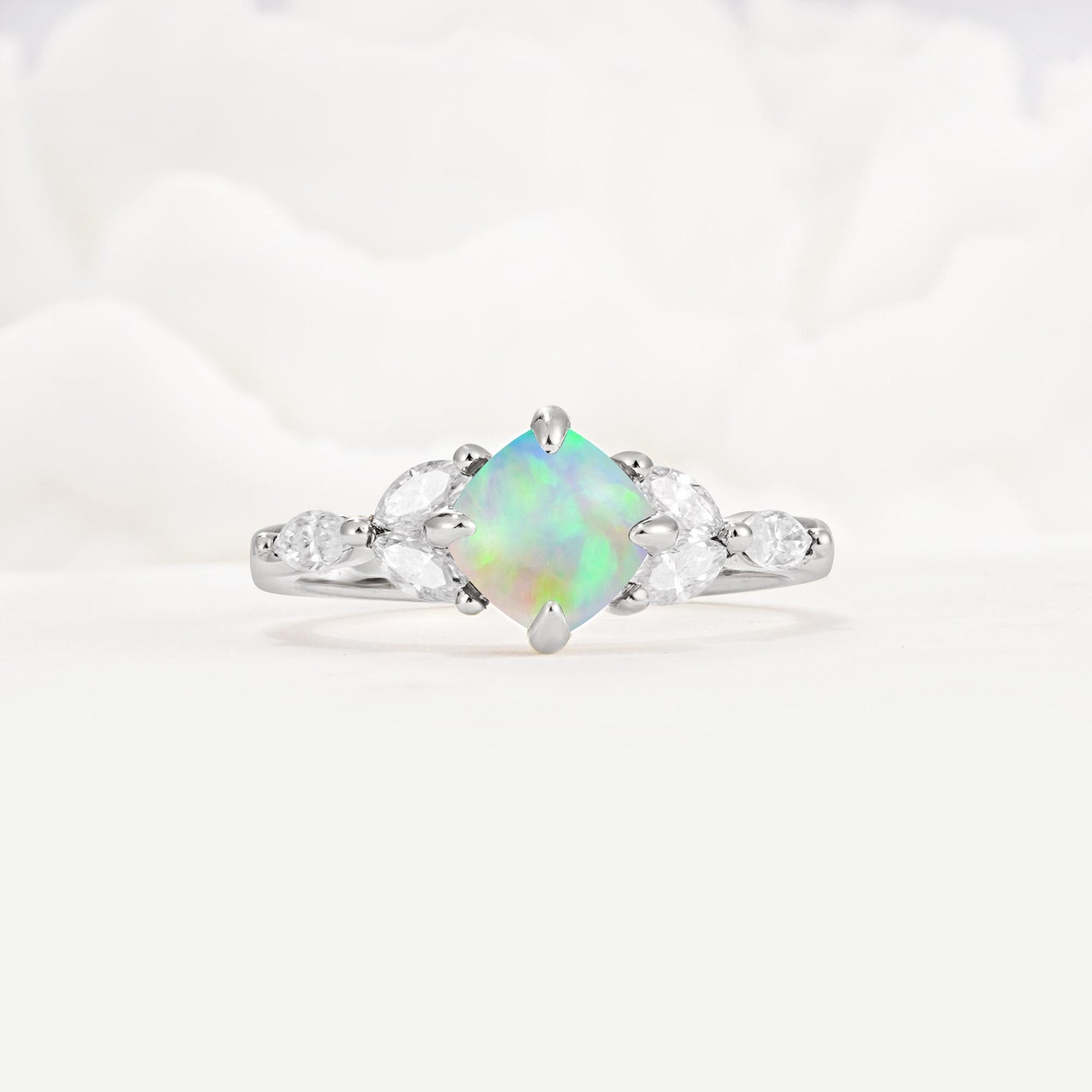 Vintage-Inspired Princess Cut Fire Opal Cluster Engagement Ring - Additional view