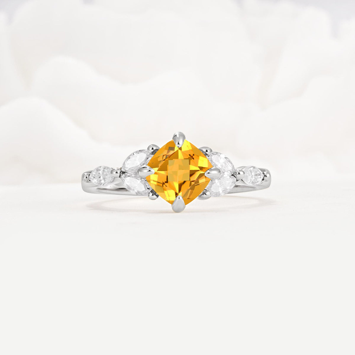 Vintage-Inspired Princess Cut Citrine Cluster Engagement Ring - Additional view
