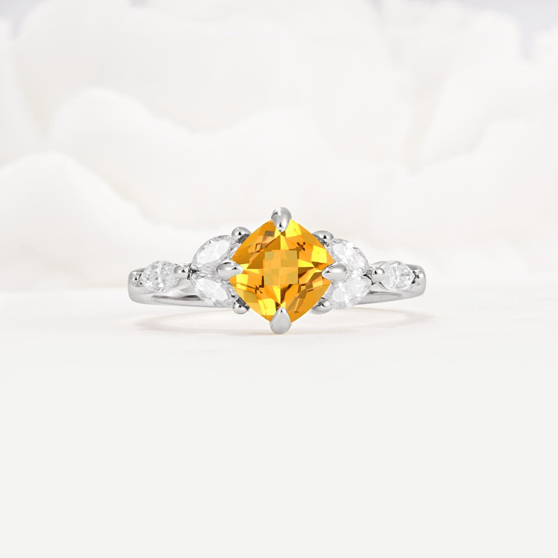 Vintage-Inspired Princess Cut Citrine Cluster Engagement Ring - Additional view