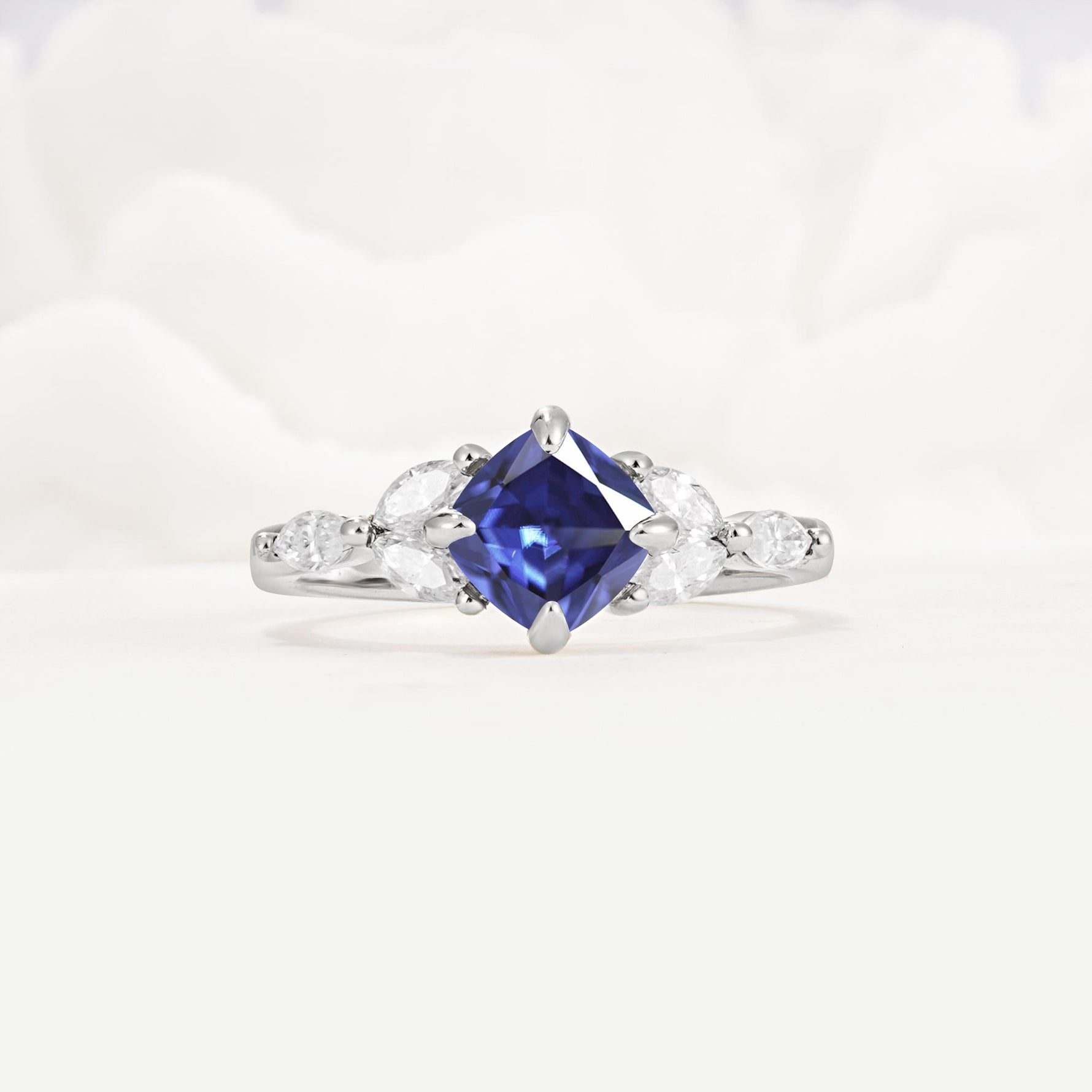 Vintage-Inspired Princess Cut Tanzanite Cluster Engagement Ring - Additional view