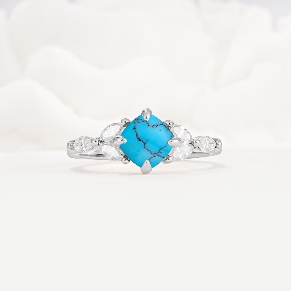 Vintage-Inspired Princess Cut Turquoise Cluster Engagement Ring - Additional view