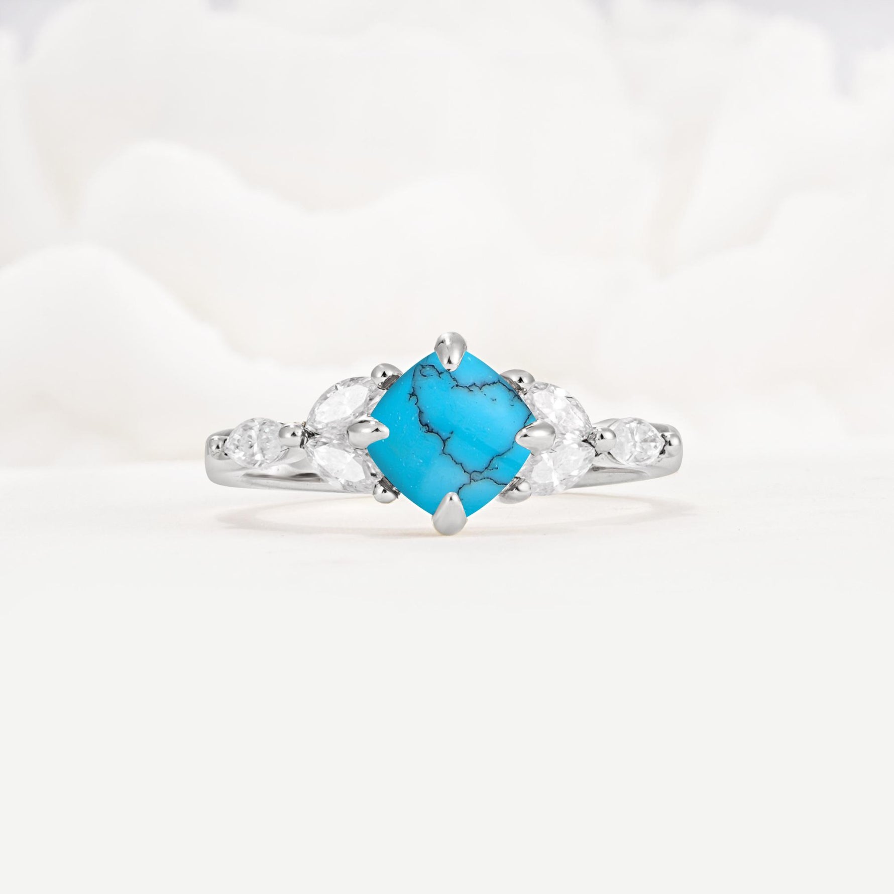 Vintage-Inspired Princess Cut Turquoise Cluster Engagement Ring - Additional view