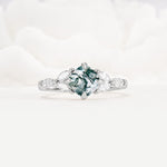Vintage-Inspired Princess Cut Moss Agate Cluster Engagement Ring - Additional view