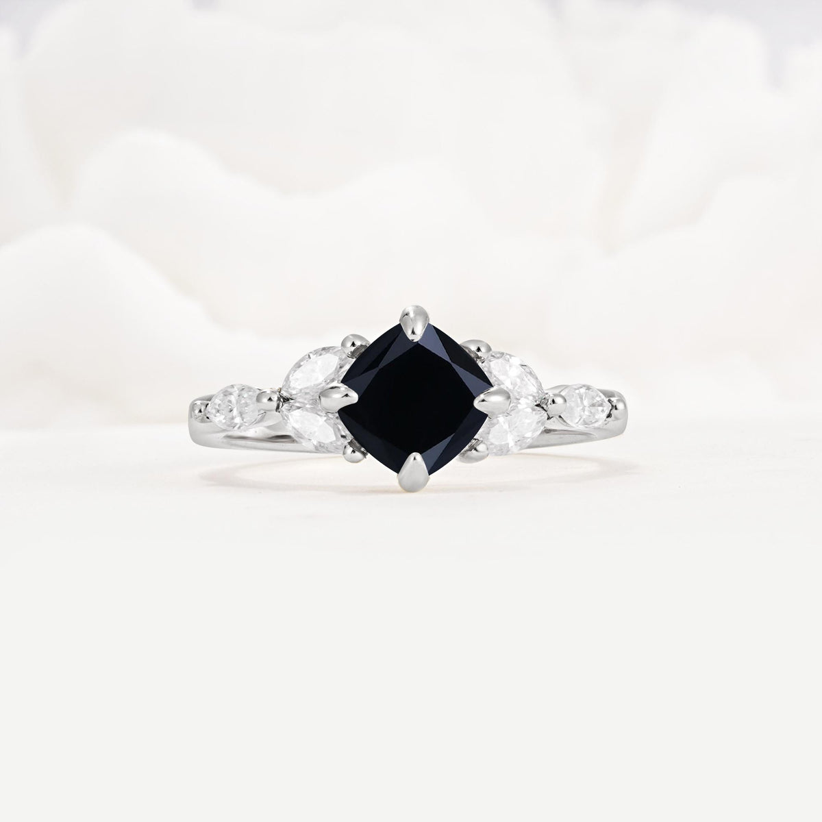 Vintage-Inspired Princess Cut Black Onyx Cluster Engagement Ring - Additional view