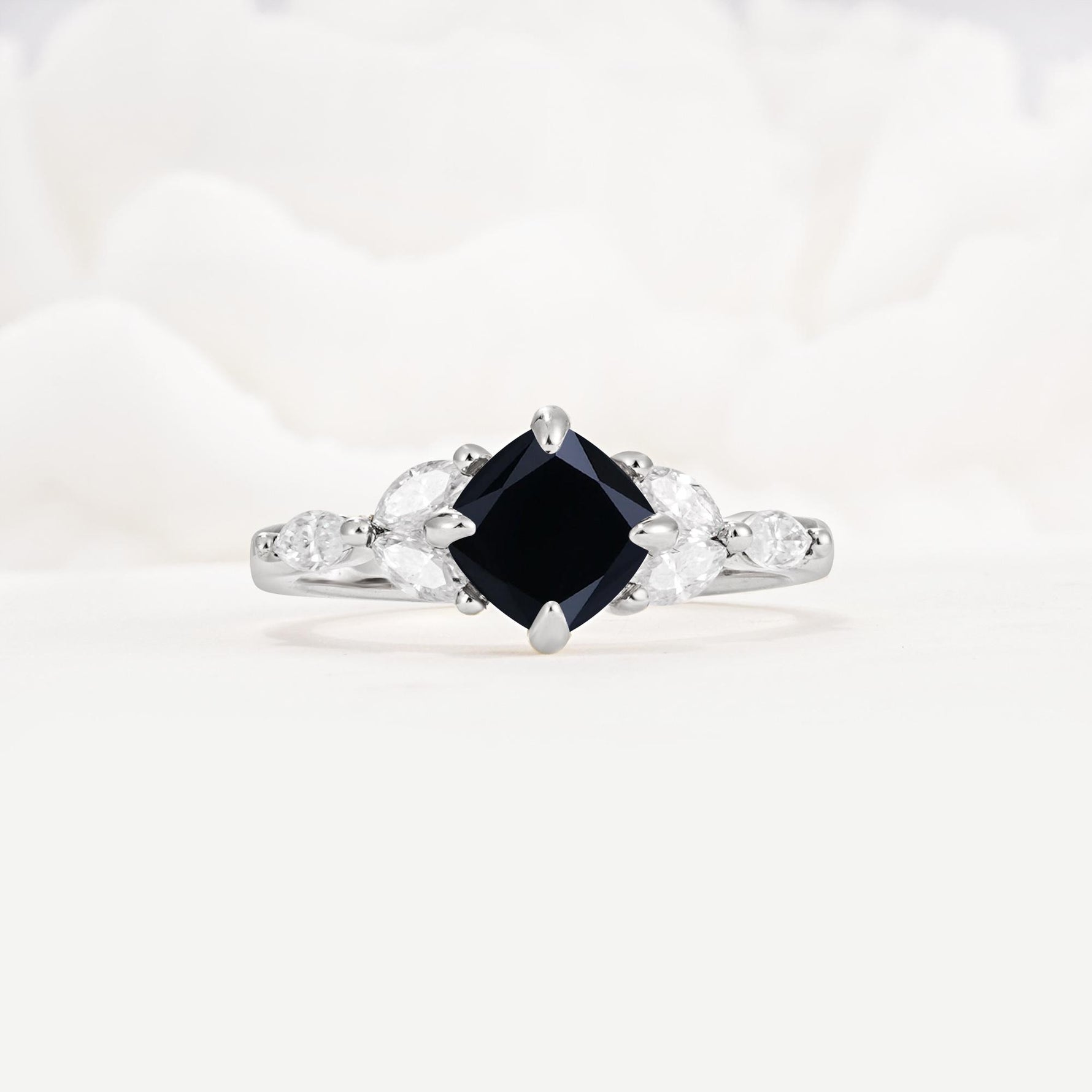 Vintage-Inspired Princess Cut Black Onyx Cluster Engagement Ring - Additional view