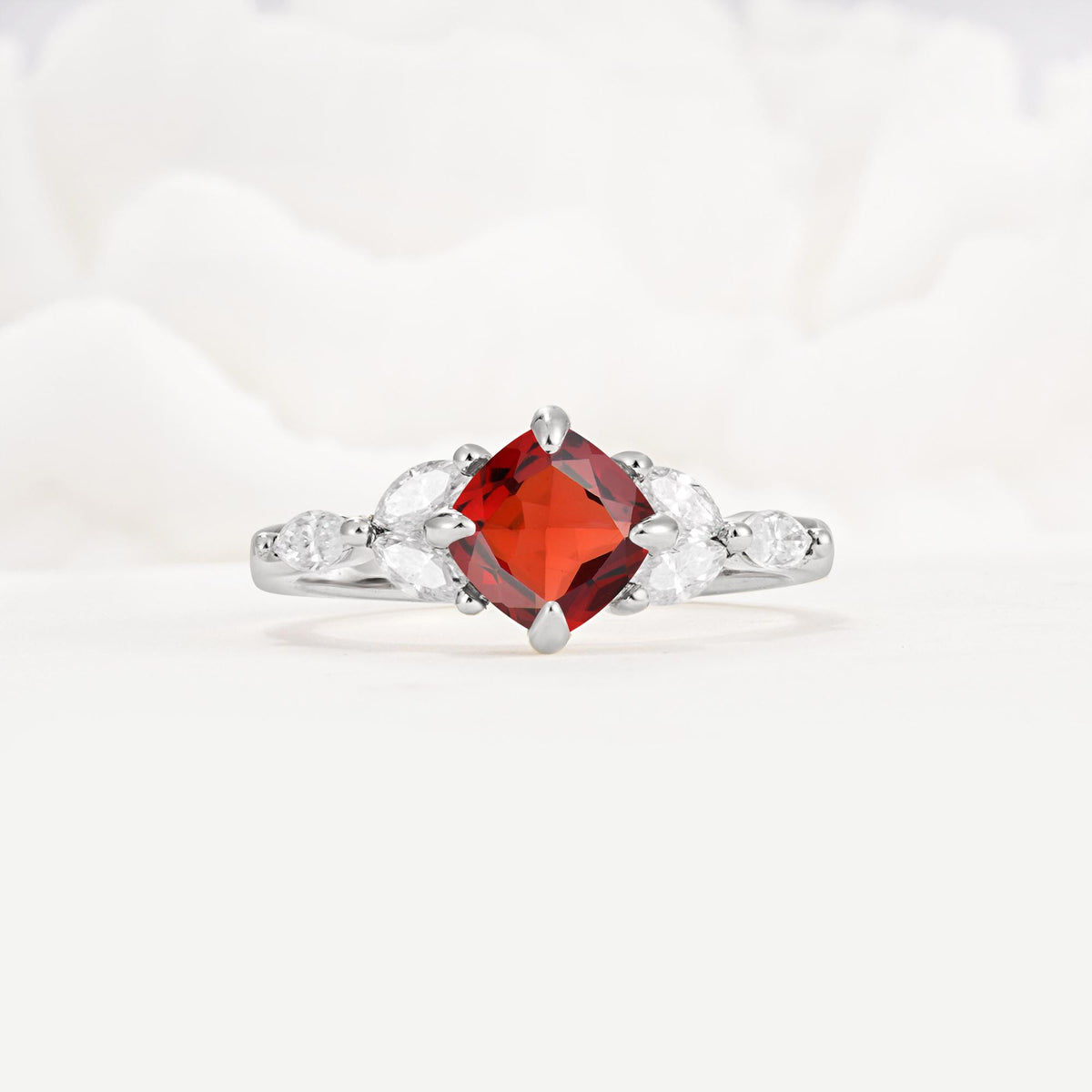 Vintage-Inspired Princess Cut Garnet Cluster Engagement Ring - Additional view