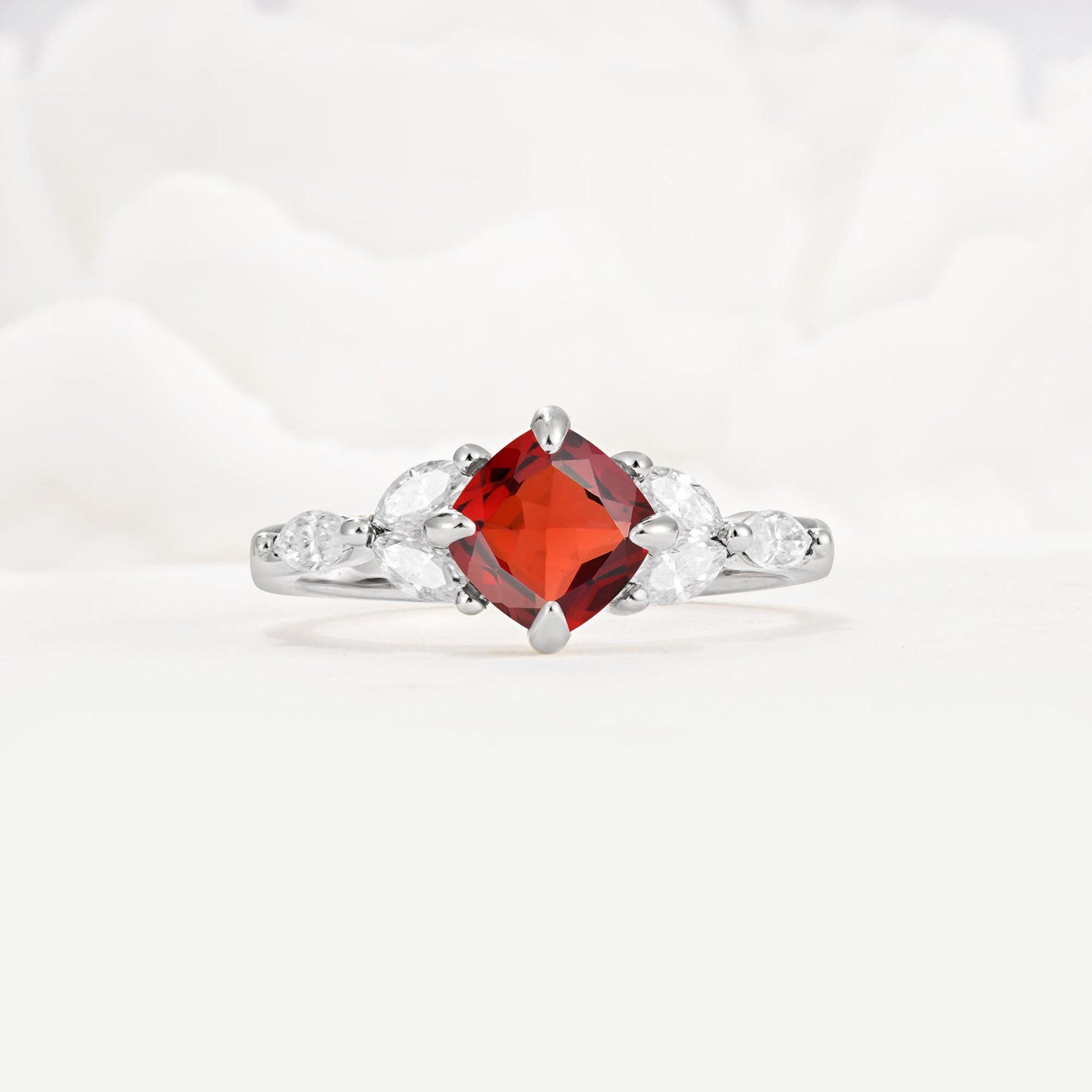 Vintage-Inspired Princess Cut Garnet Cluster Engagement Ring - Additional view