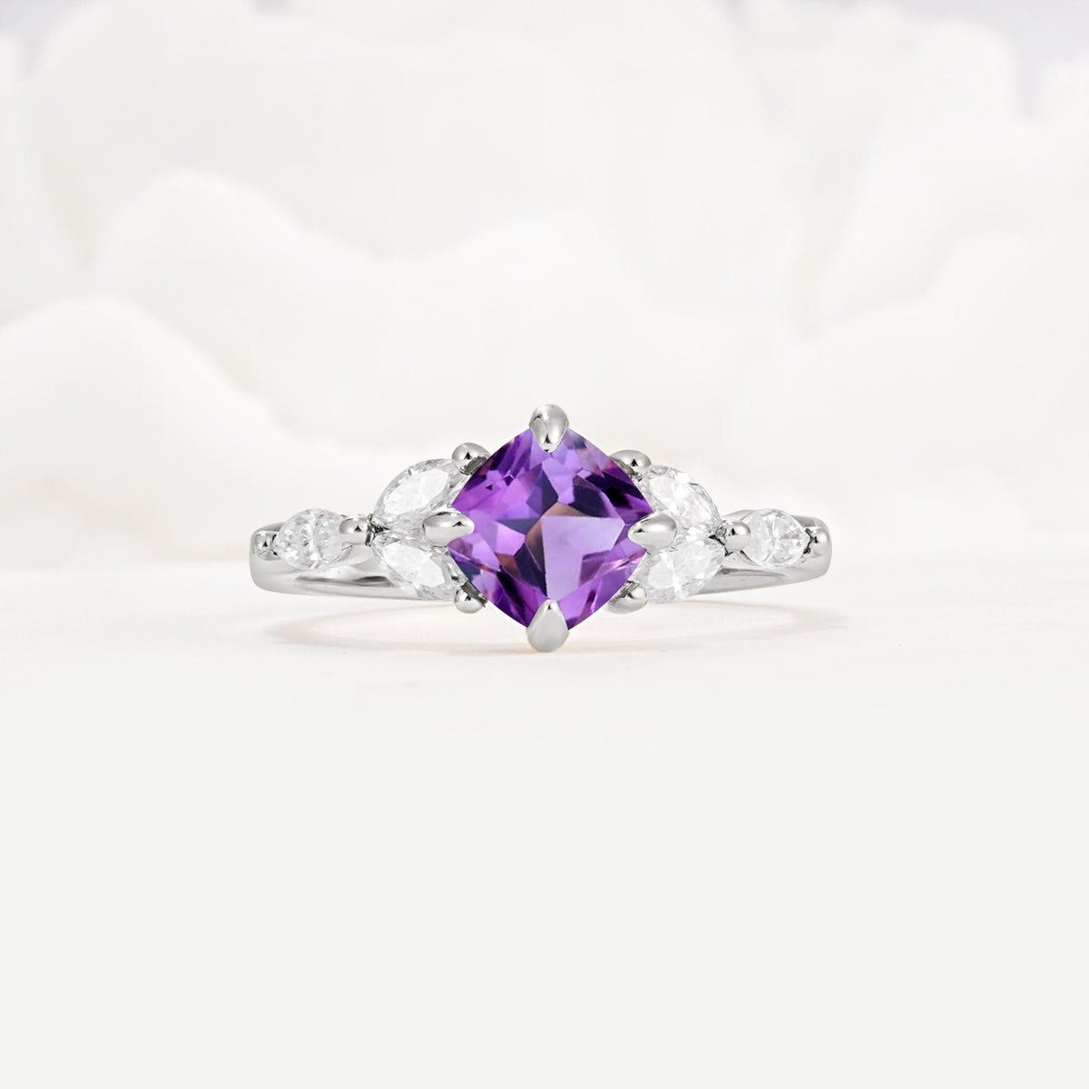 Vintage-Inspired Princess Cut Amethyst Cluster Engagement Ring - Additional view