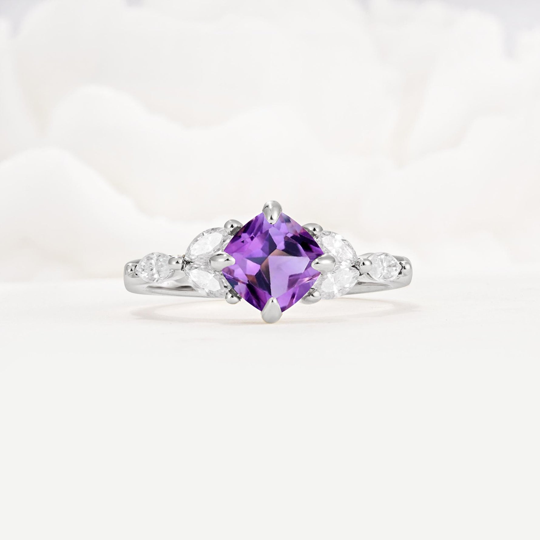 Vintage-Inspired Princess Cut Amethyst Cluster Engagement Ring - Additional view