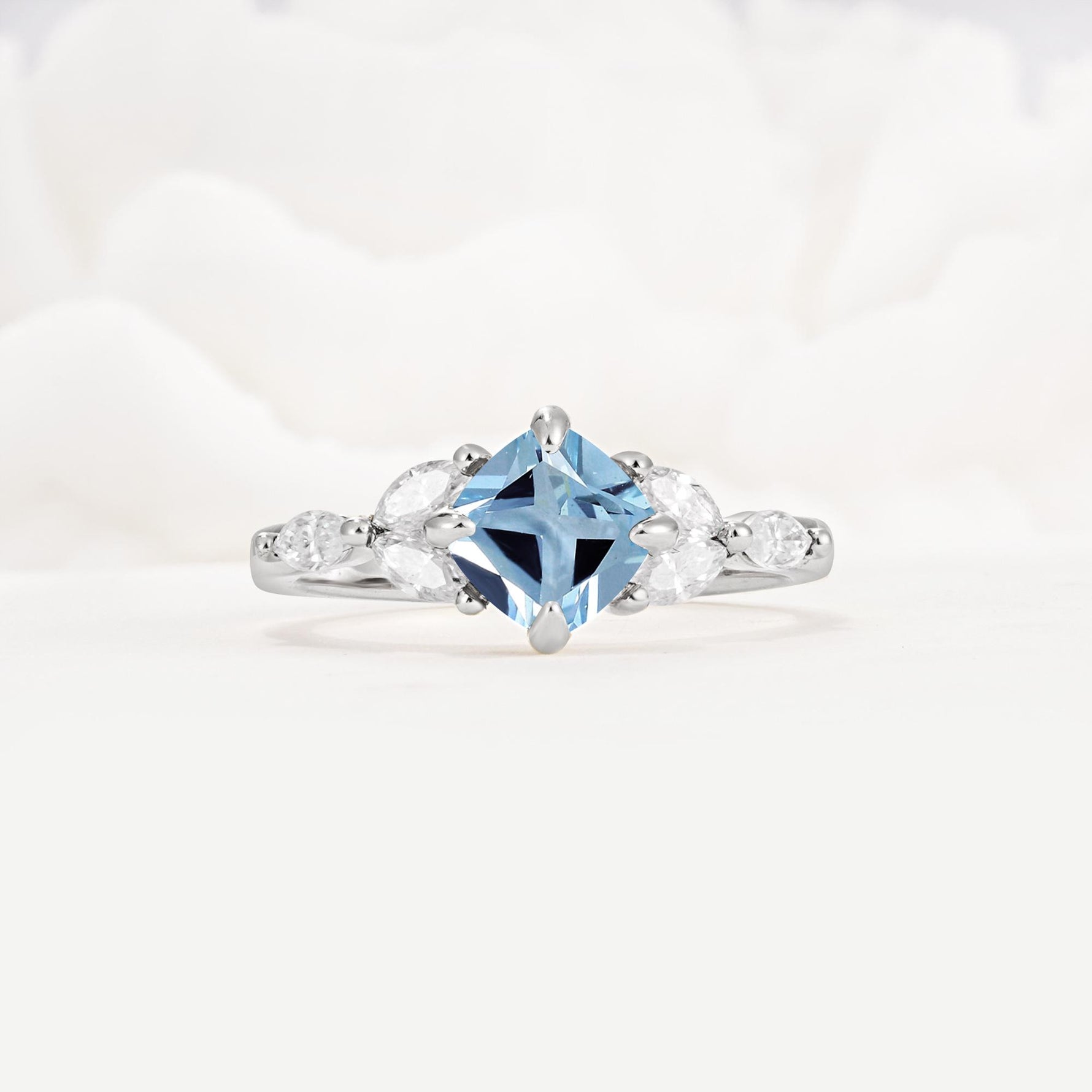 Vintage-Inspired Princess Cut Aquamarine Cluster Engagement Ring - Additional view