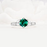 Vintage-Inspired Princess Cut Emerald Cluster Engagement Ring - Additional view