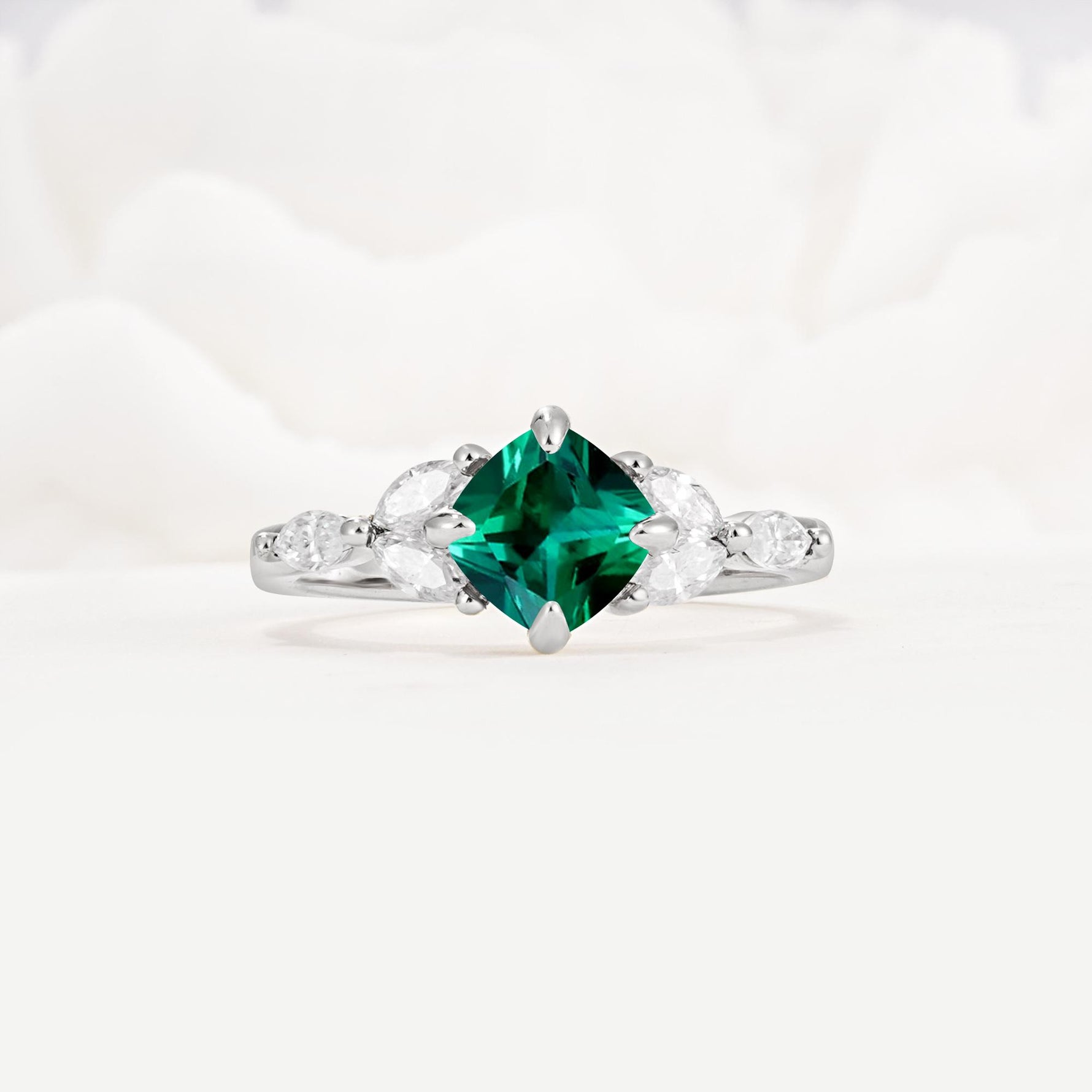 Vintage-Inspired Princess Cut Emerald Cluster Engagement Ring - Additional view