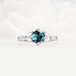 Vintage-Inspired Princess Cut Alexandrite Cluster Engagement Ring - Additional view