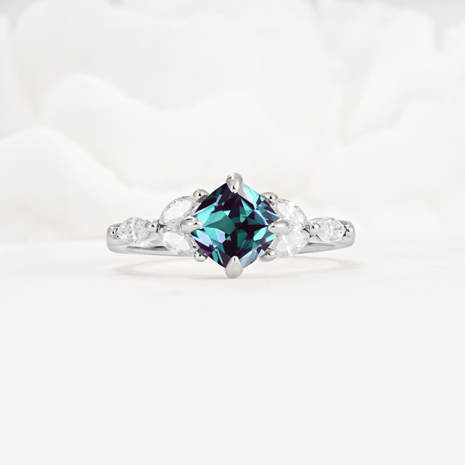 Vintage-Inspired Princess Cut Alexandrite Cluster Engagement Ring - Additional view