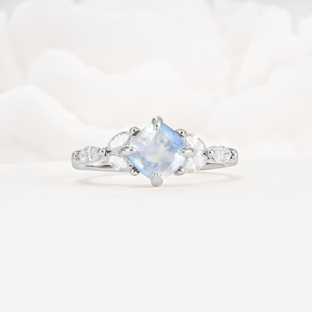 Vintage-Inspired Princess Cut Moonstone Cluster Engagement Ring - Additional view