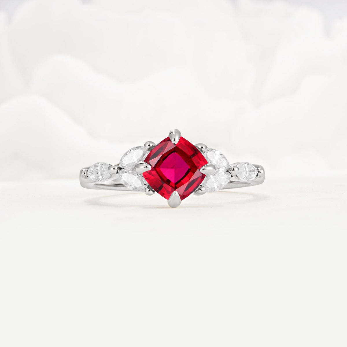 Vintage-Inspired Princess Cut Ruby Cluster Engagement Ring - Additional view