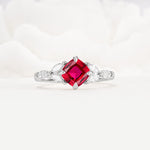 Vintage-Inspired Princess Cut Ruby Cluster Engagement Ring - Additional view