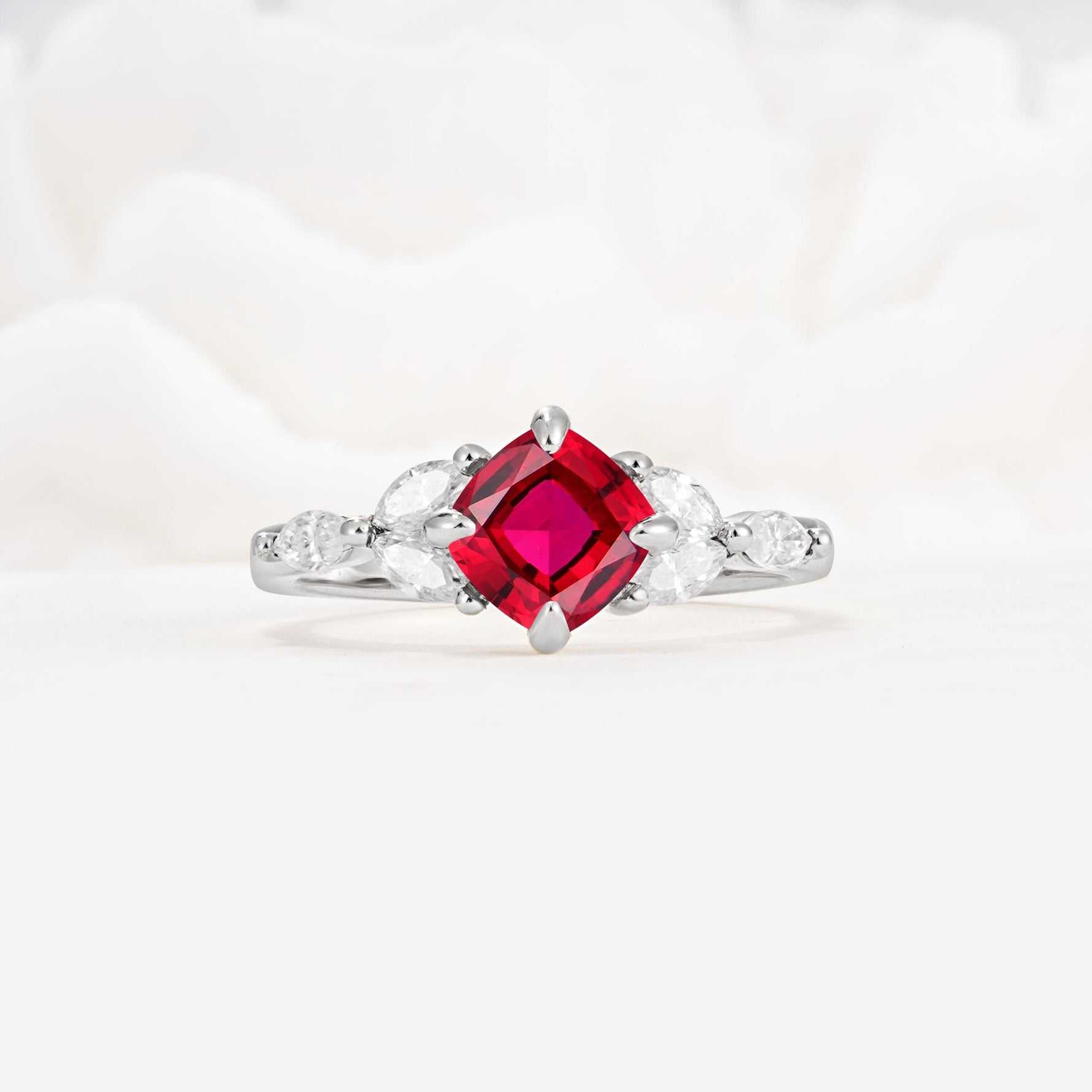Vintage-Inspired Princess Cut Ruby Cluster Engagement Ring - Additional view