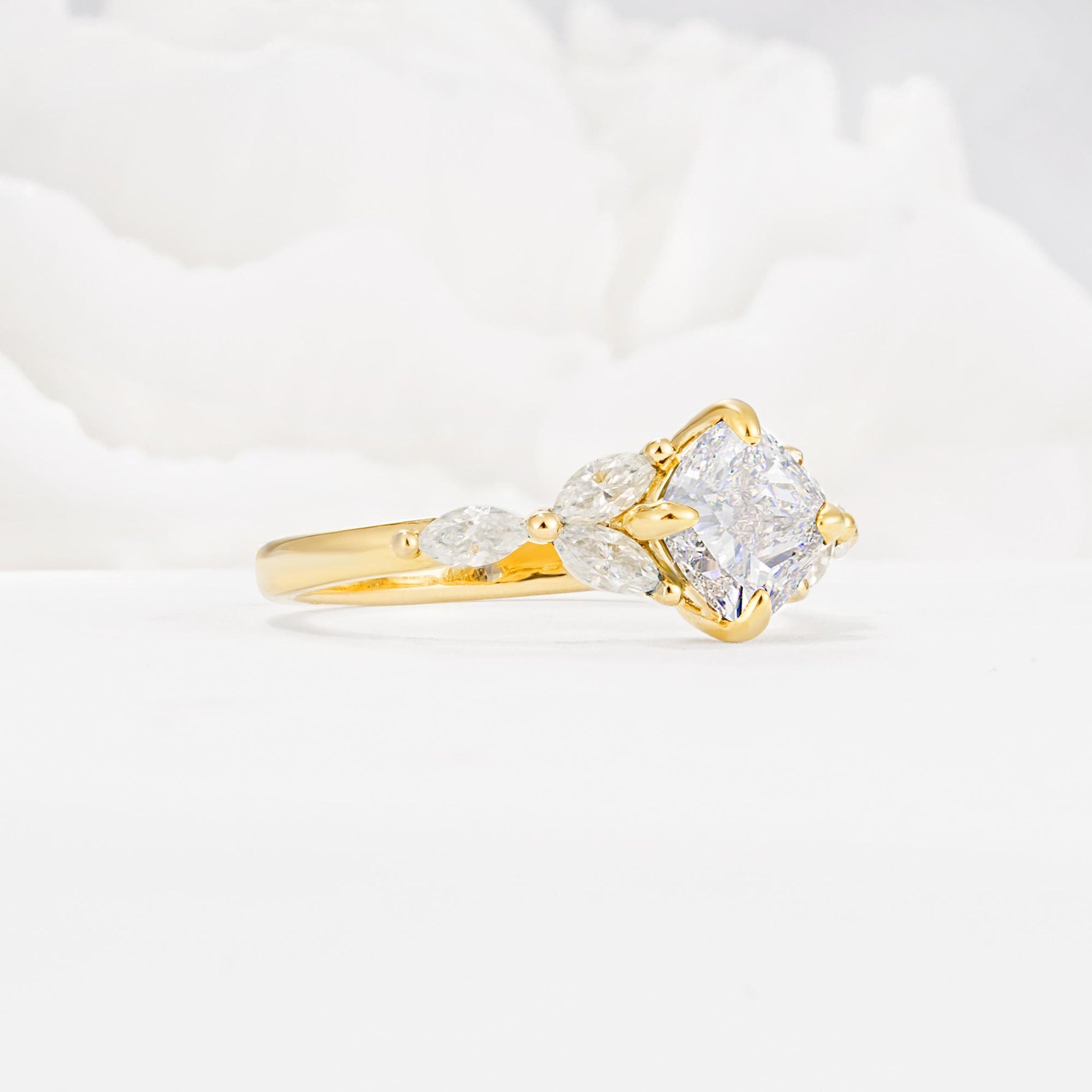 Vintage-Inspired Princess Cut Moissanite Cluster Engagement Ring - Additional view