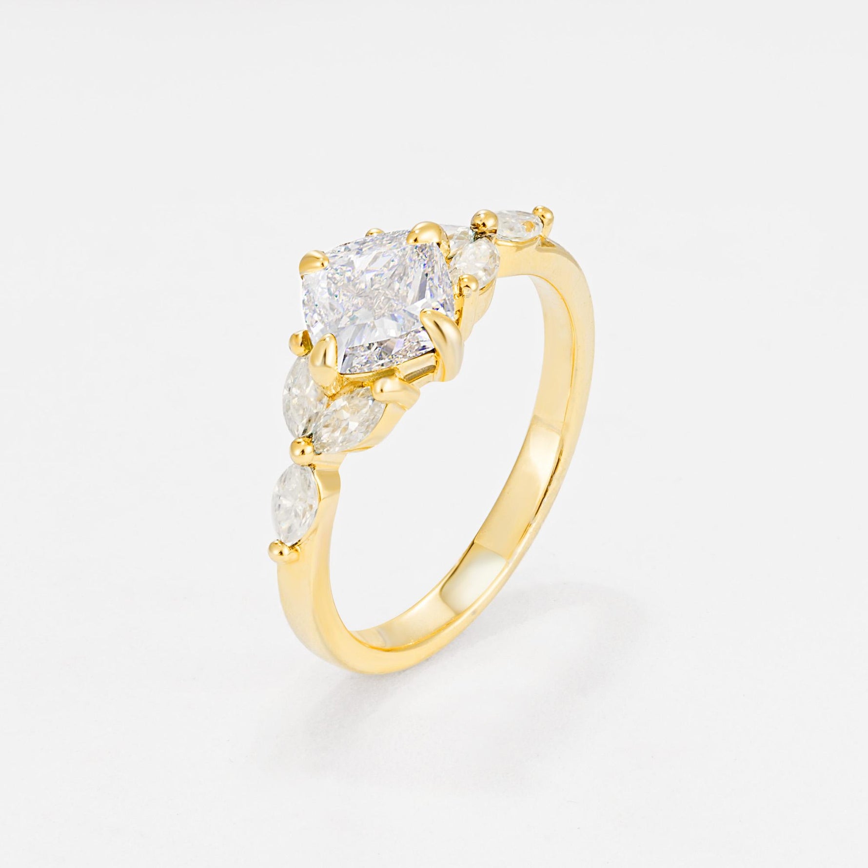 Vintage-Inspired Princess Cut Moissanite Cluster Engagement Ring - Additional view