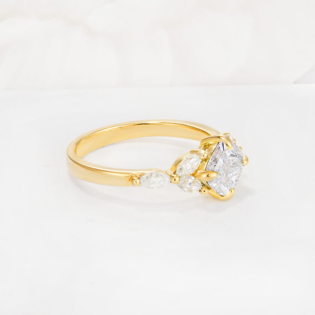 Vintage-Inspired Princess Cut Moissanite Cluster Engagement Ring - Additional view