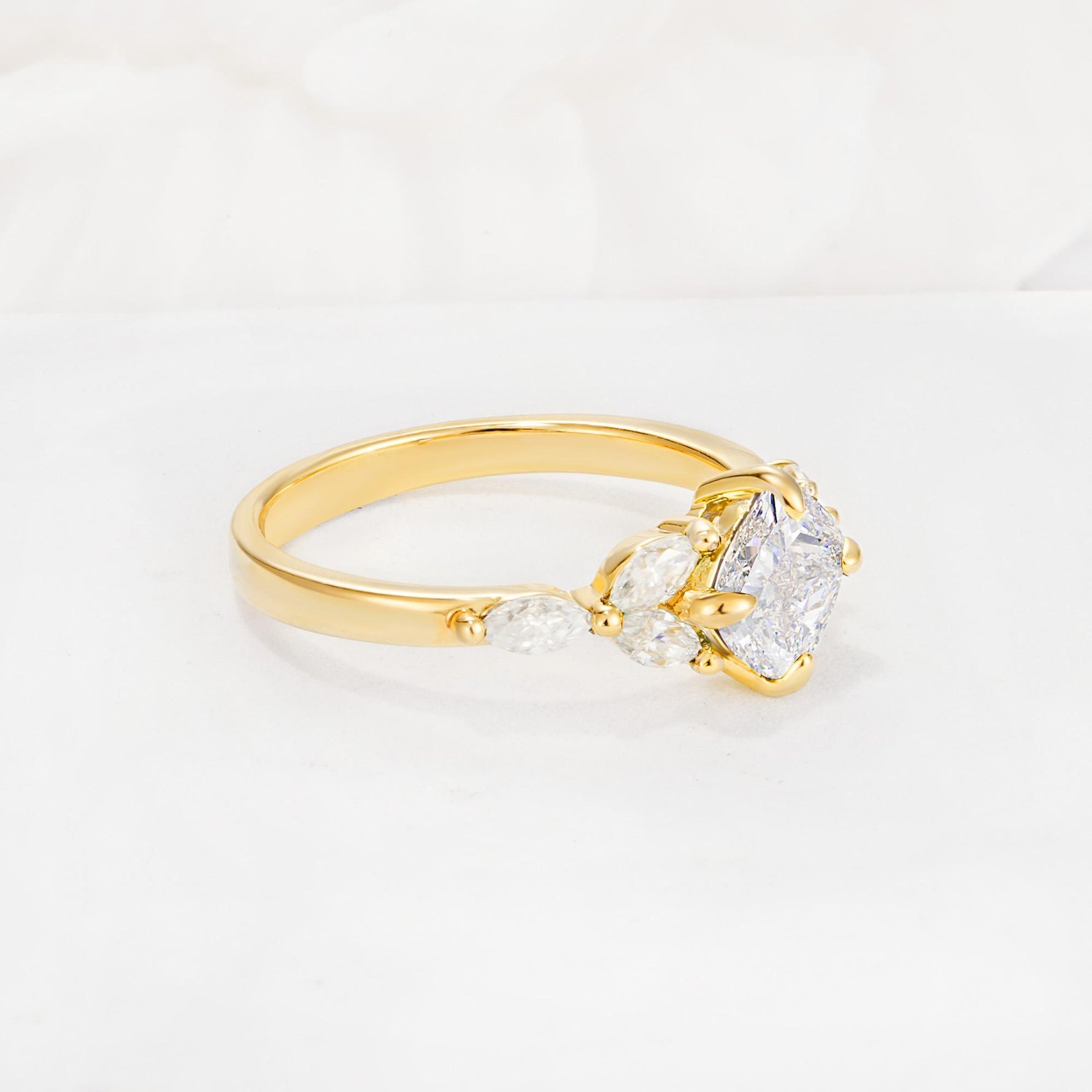 Vintage-Inspired Princess Cut Moissanite Cluster Engagement Ring - Additional view