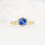 Vintage-Inspired Princess Cut Sapphire Cluster Engagement Ring - Additional view