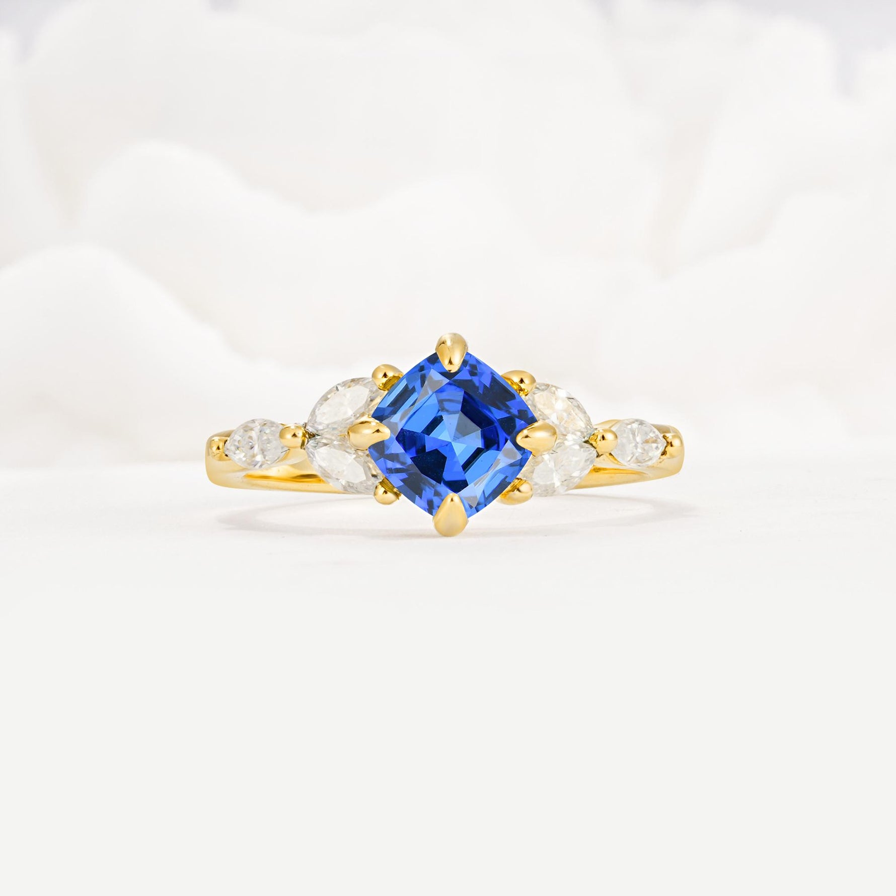 Vintage-Inspired Princess Cut Sapphire Cluster Engagement Ring - Additional view