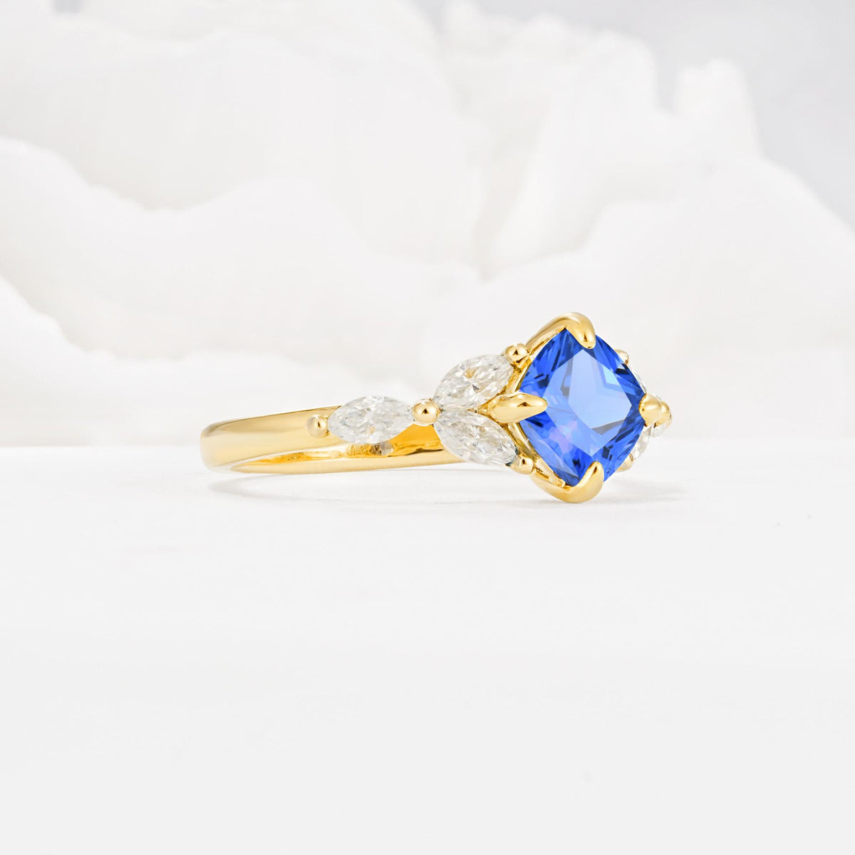 Vintage-Inspired Princess Cut Sapphire Cluster Engagement Ring - Additional view