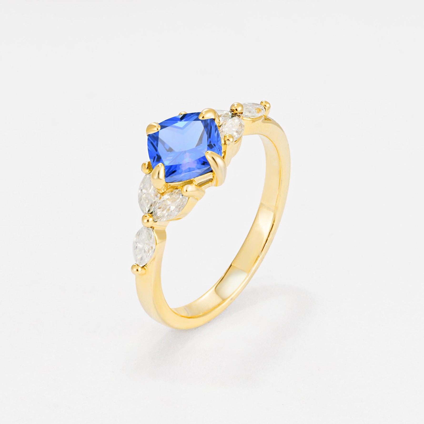Vintage-Inspired Princess Cut Sapphire Cluster Engagement Ring - Additional view