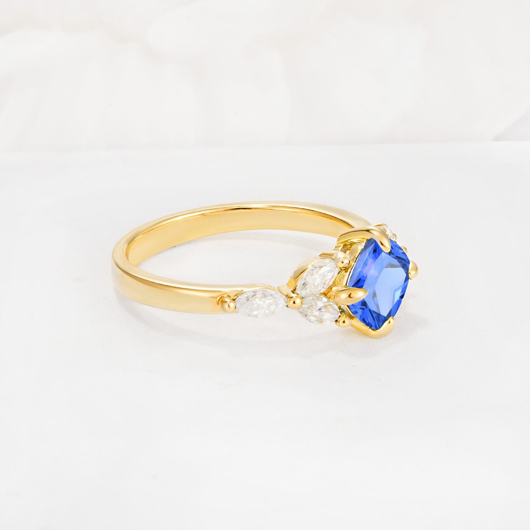 Vintage-Inspired Princess Cut Sapphire Cluster Engagement Ring - Additional view