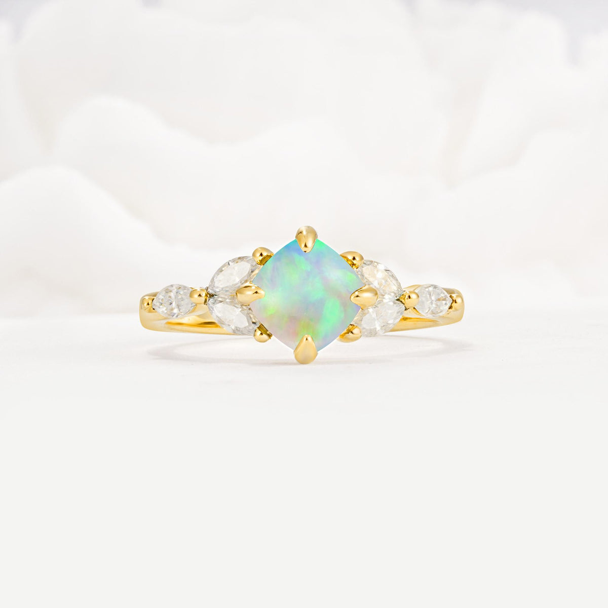Vintage-Inspired Princess Cut Fire Opal Cluster Engagement Ring - Additional view