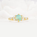 Vintage-Inspired Princess Cut Fire Opal Cluster Engagement Ring - Additional view