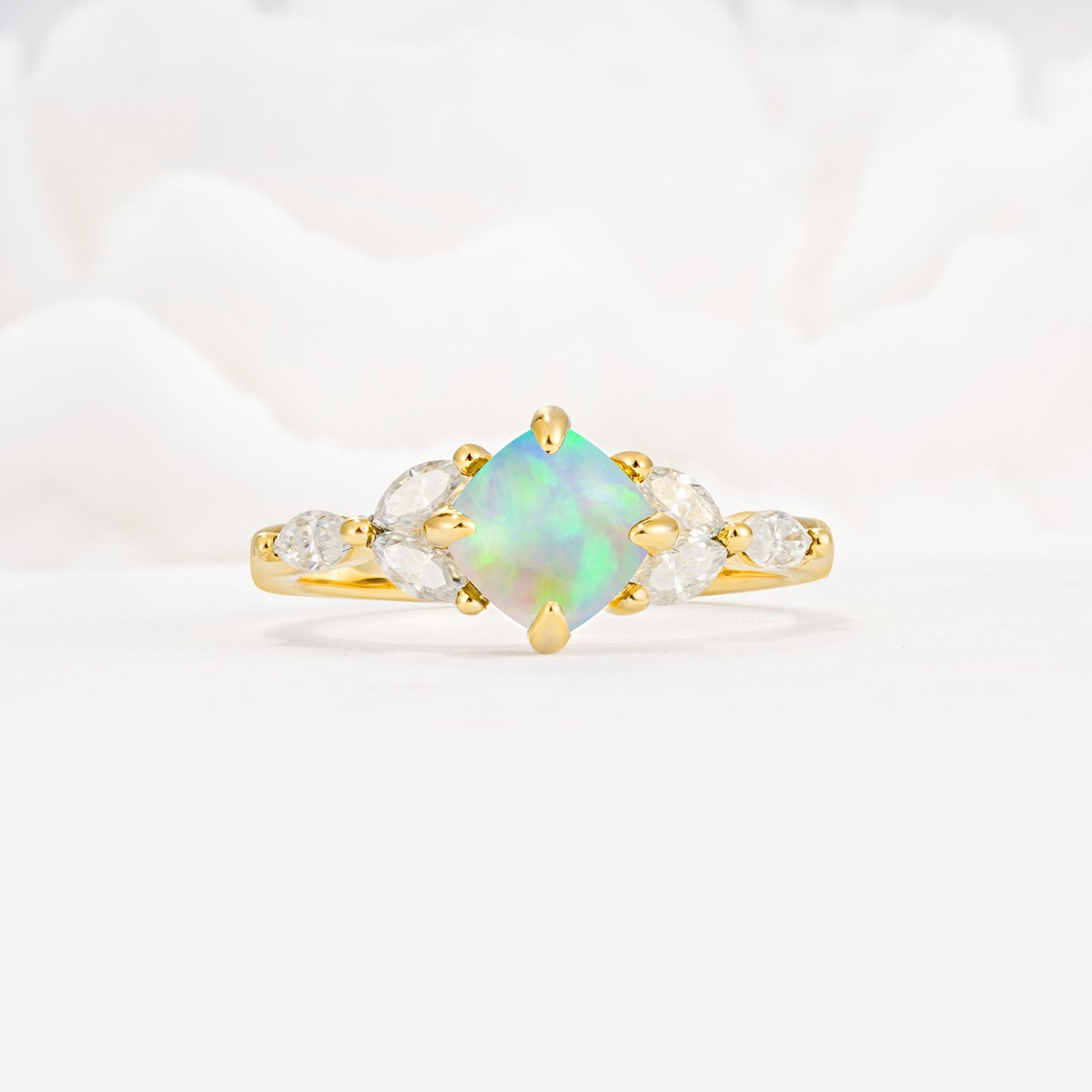Vintage-Inspired Princess Cut Fire Opal Cluster Engagement Ring - Additional view