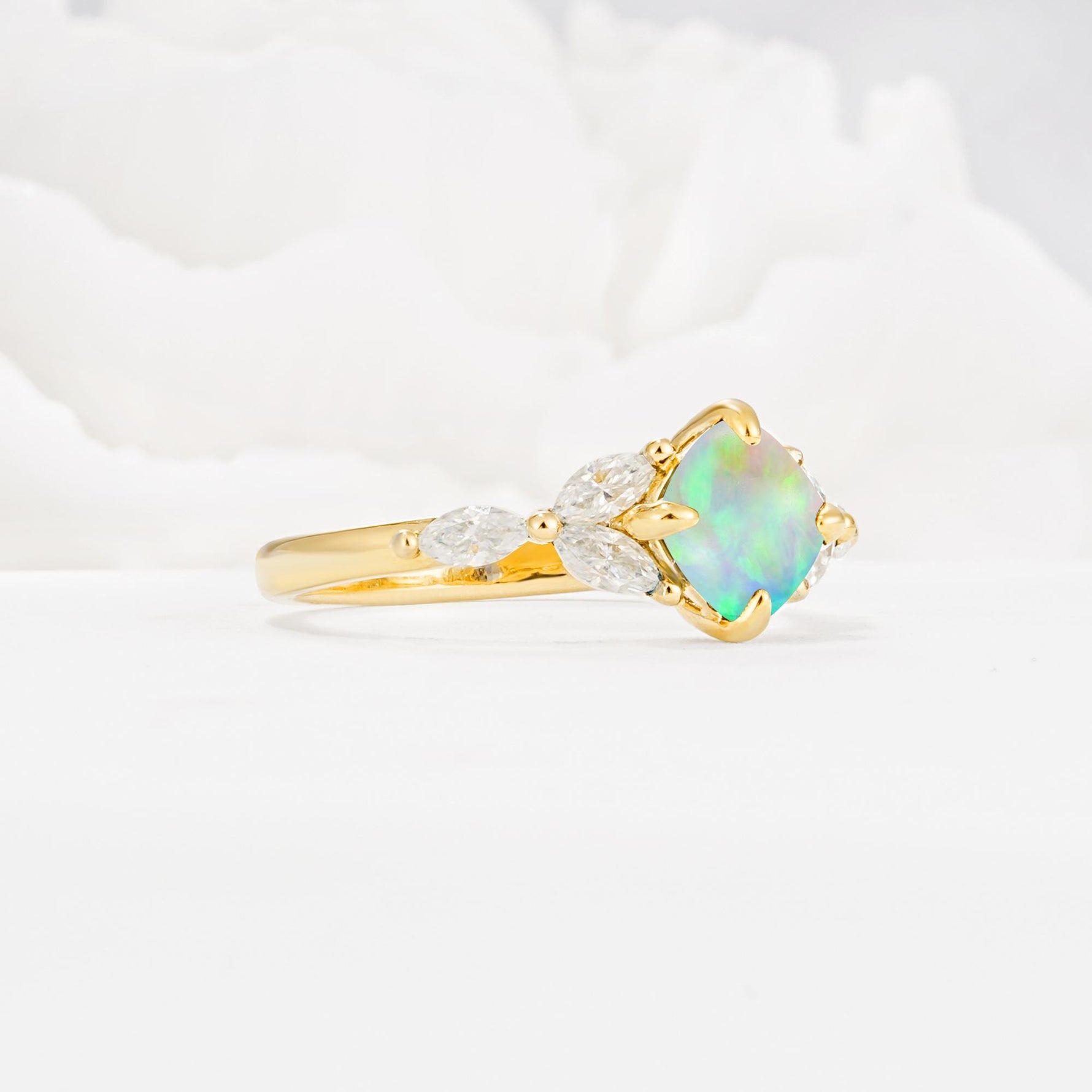 Vintage-Inspired Princess Cut Fire Opal Cluster Engagement Ring - Additional view