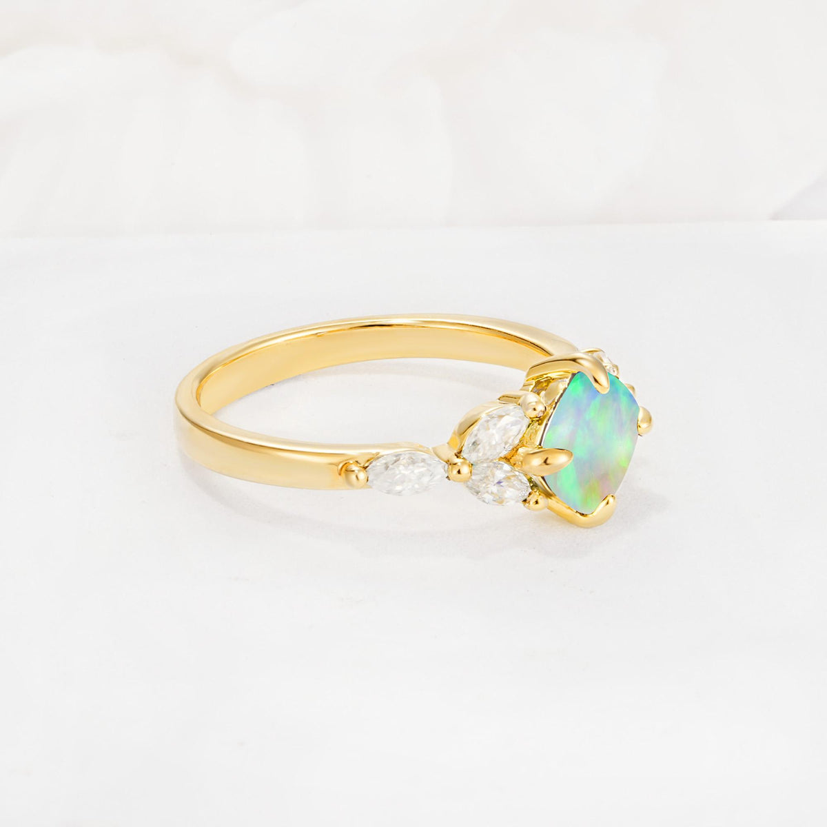 Vintage-Inspired Princess Cut Fire Opal Cluster Engagement Ring - Additional view
