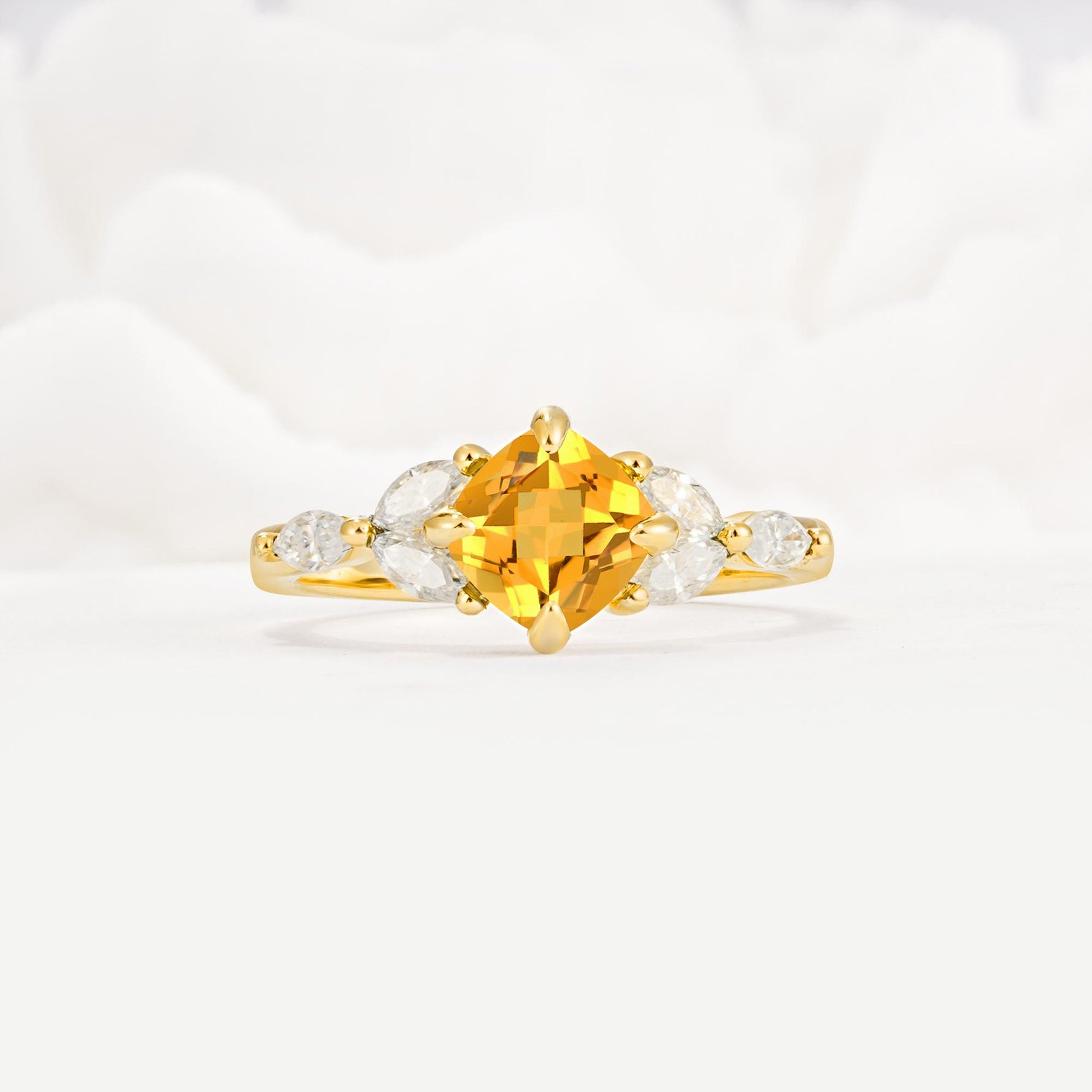 Vintage-Inspired Princess Cut Citrine Cluster Engagement Ring - Additional view