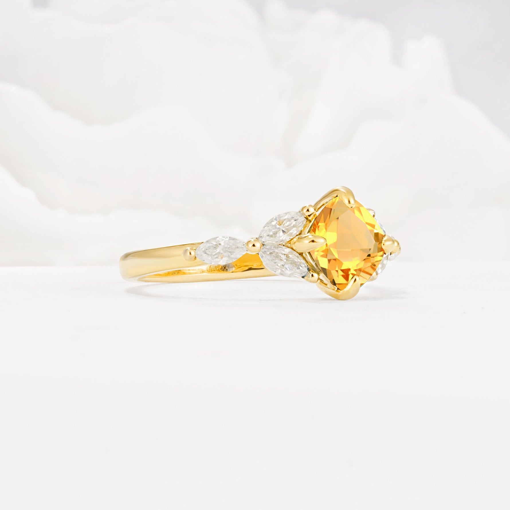 Vintage-Inspired Princess Cut Citrine Cluster Engagement Ring - Additional view