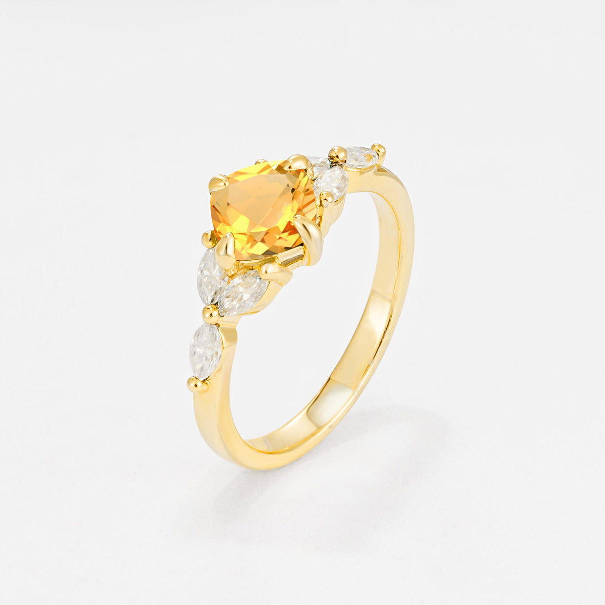 Vintage-Inspired Princess Cut Citrine Cluster Engagement Ring - Additional view