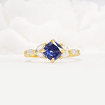 Vintage-Inspired Princess Cut Tanzanite Cluster Engagement Ring - Additional view