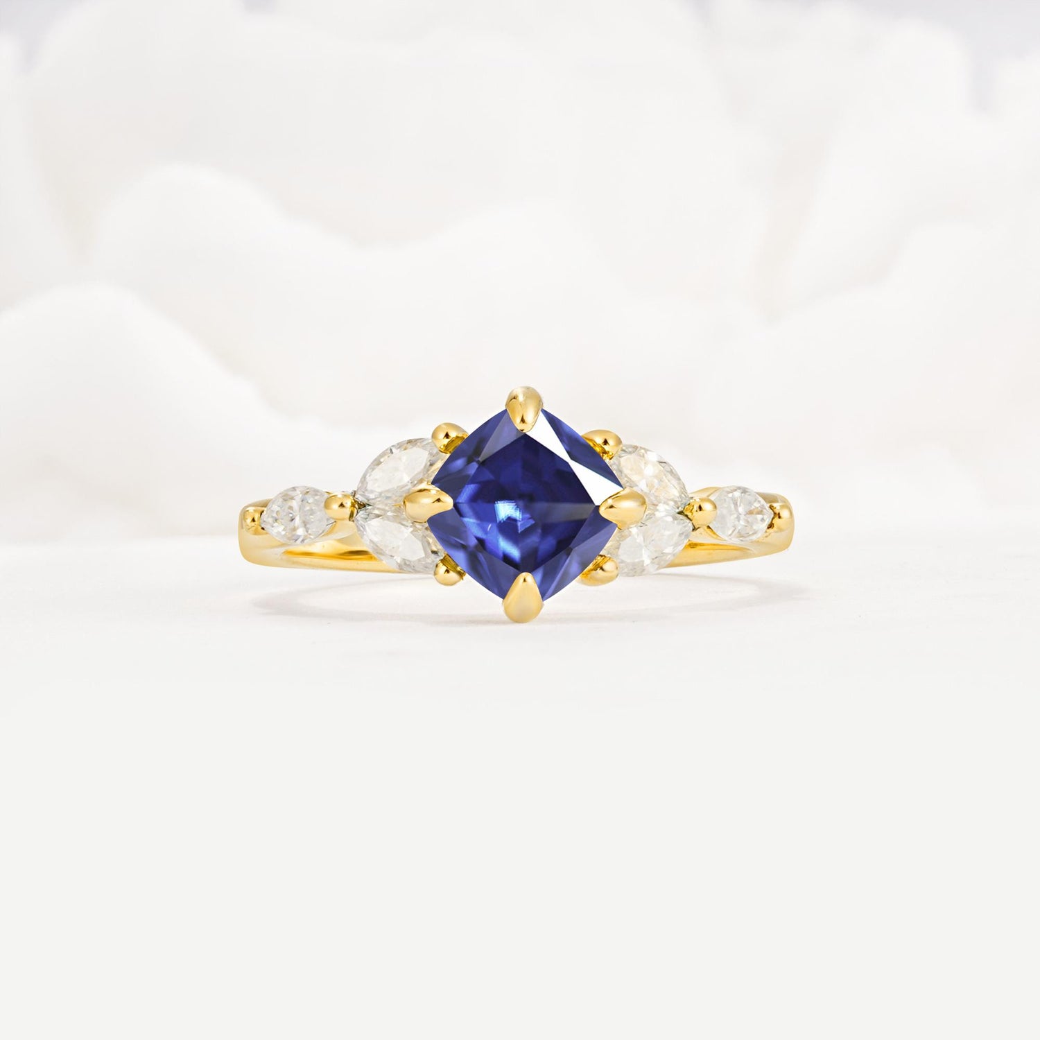 Vintage-Inspired Princess Cut Tanzanite Cluster Engagement Ring - Additional view