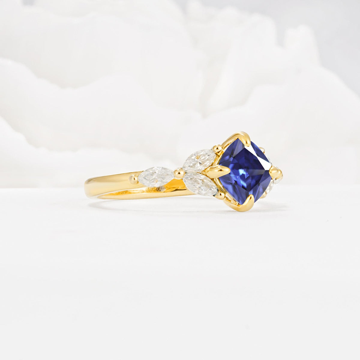 Vintage-Inspired Princess Cut Tanzanite Cluster Engagement Ring - Additional view